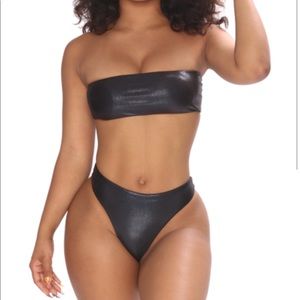 Black metallic bandeau bikini